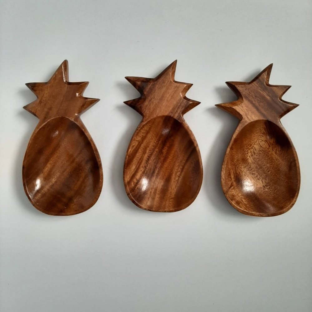 Vtg Monkey Pod Acacia Wood Pineapple Bowls SET of 3